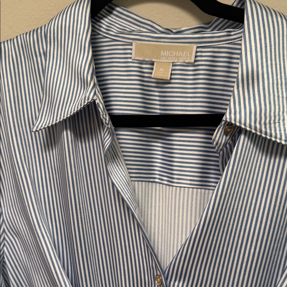 Michael Kors Light Blue Striped Long Sleeve Dress - Picture 2 of 5